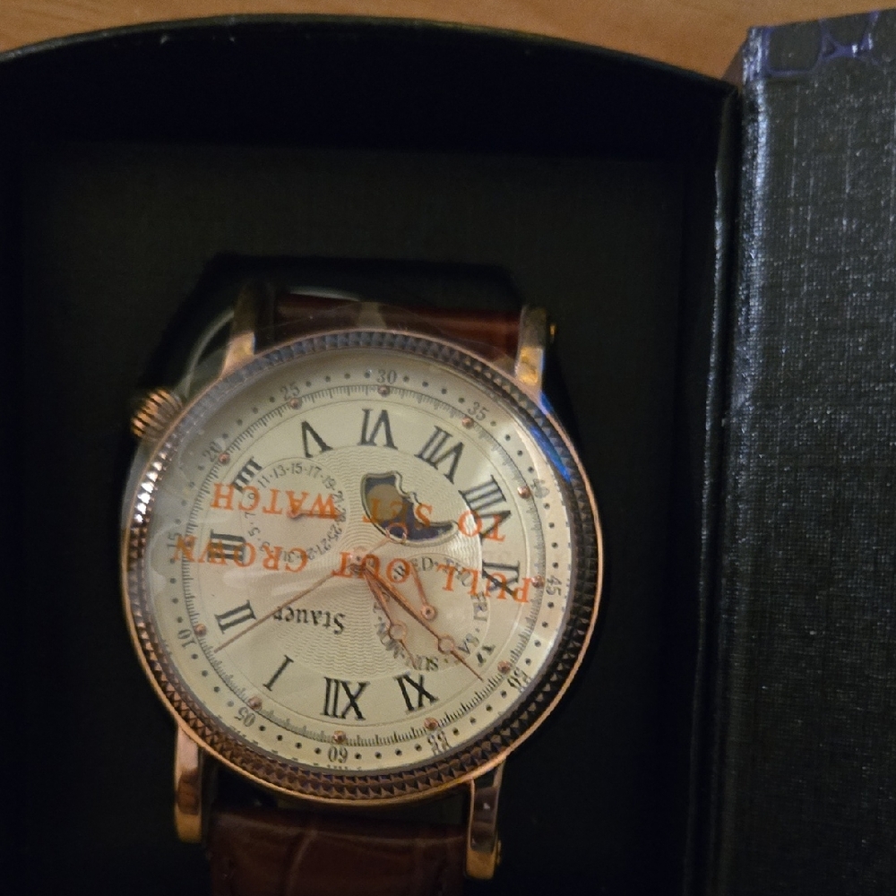 Silver and Brown Watch with Roman Numerals
